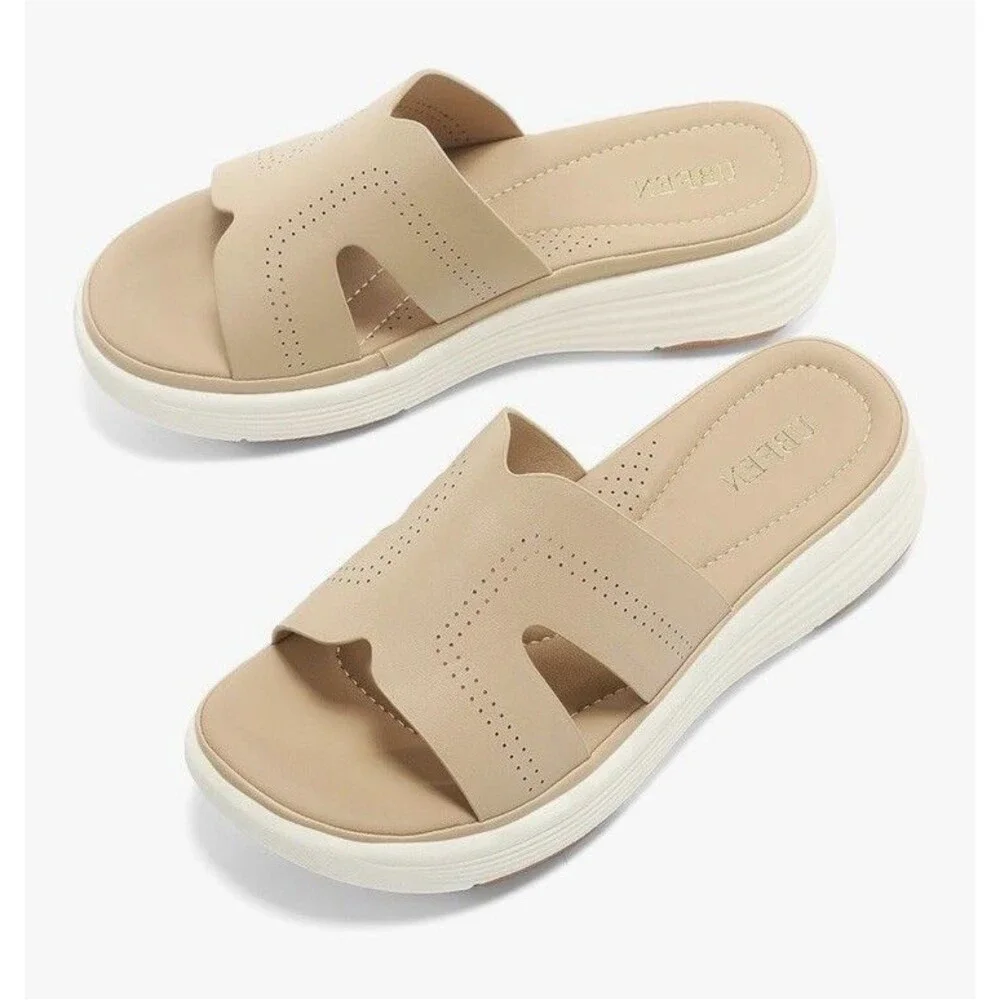 UBFEN Womens Platform Sandals Slide Wedge Sandals Size 9 A-khaki